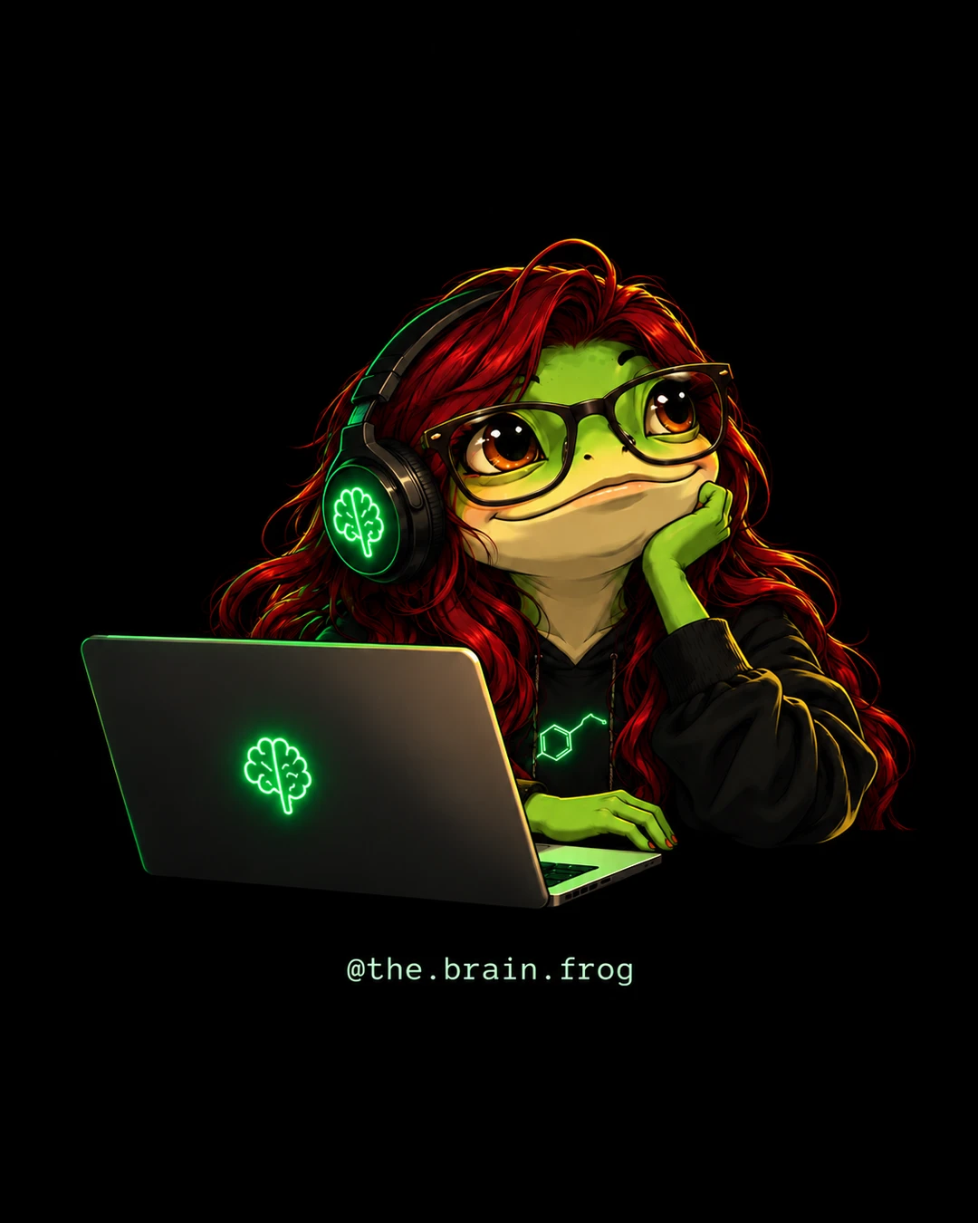 the brain frog at a desk